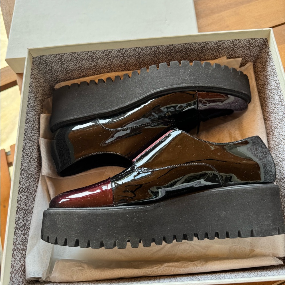 Patent Platform Slip-On Loafers in Black and Burgundy